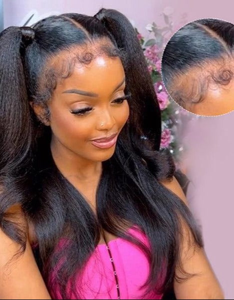 Limited Flash Sale |Type 4C Kinky Edges Human Hair Wigs Kinky Straight 13x4 Lace Frontal Wig With Realistic Hairline