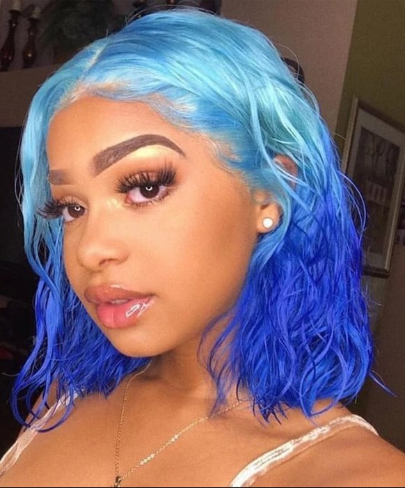 Simidola Ombre Icy Blue Color Bob Straight Hair Wig