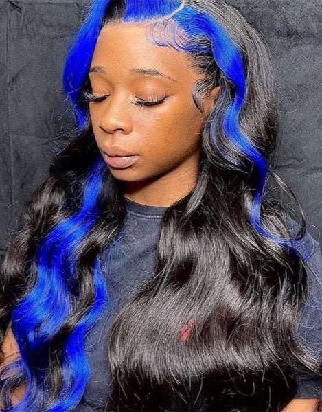 Simidola 4x4/13x4 Transparent Lace Red/ Blue Skunk Stripe Straight/Body Wave Human Hair Wigs