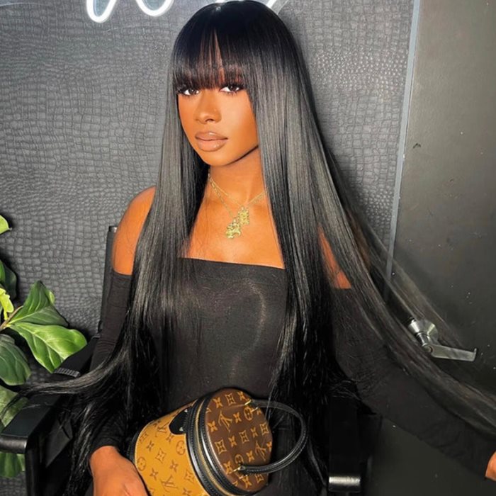 Flash Deal | Simidola Human Hair Straight No Lace Wig with Bangs