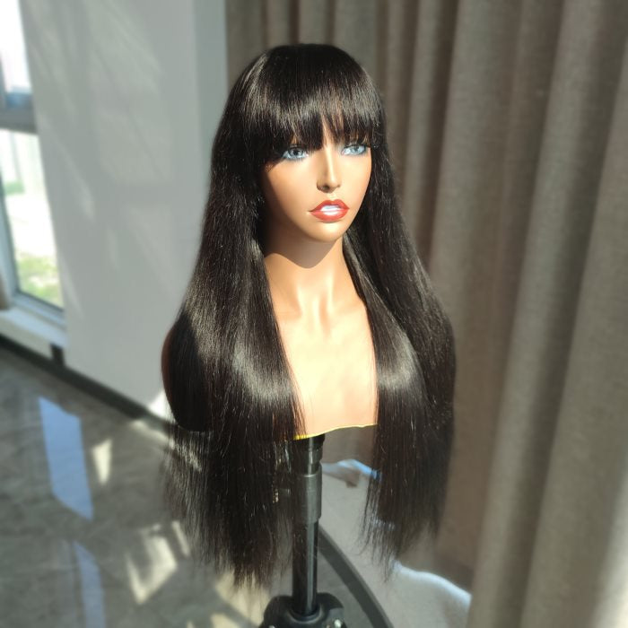 Flash Deal | Simidola Human Hair Straight No Lace Wig with Bangs