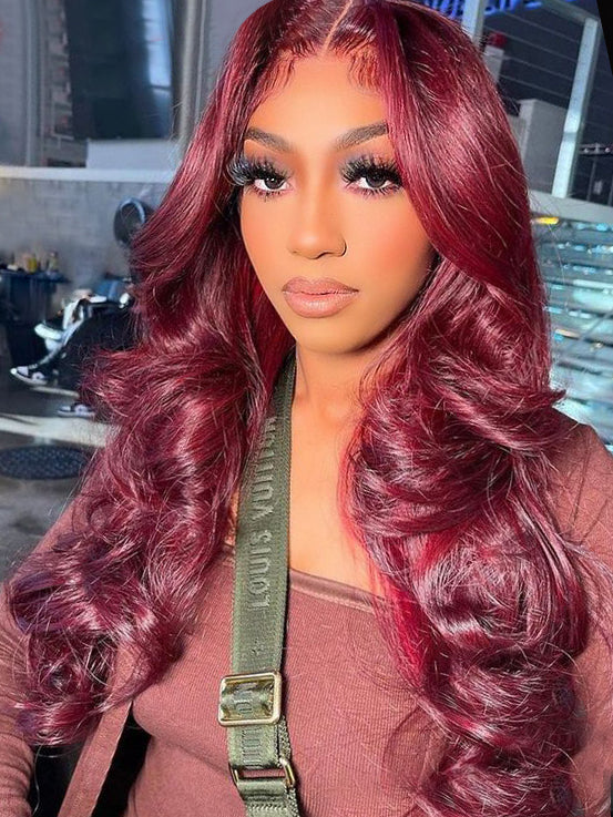 Simidola 99J Color 7x5 Lace Body Wave Wear Go Glueless Wig Pre Plucked Natural Hairline