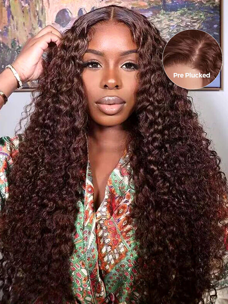 Simidola Reddish Brown Color 7x5 Lace Water Wave Wear Go Glueless Wig Pre Plucked Natural Hairline