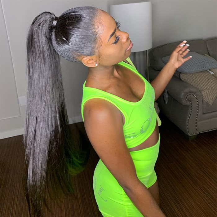 Simidola Wrap-around Magic Velcro Ponytail Extension Hair Straight Ponytail With Clip In 100% Human Hair