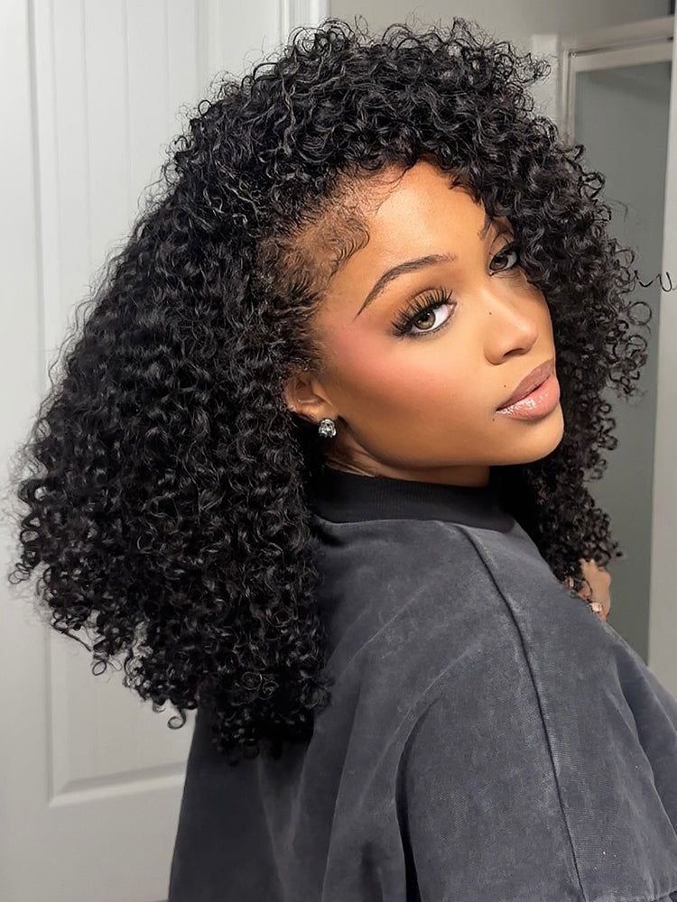 Simidola Glueless Afro Curly 3 In 1 Half Wig Drawstring Band Wear Go Wig Invisible Hairline