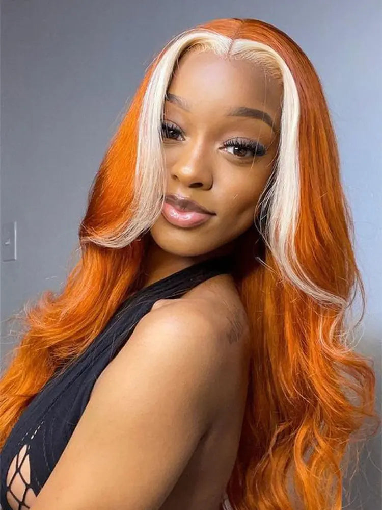 Simidola Ginger Orange With Blonde Streaks Color Body Wave Wig