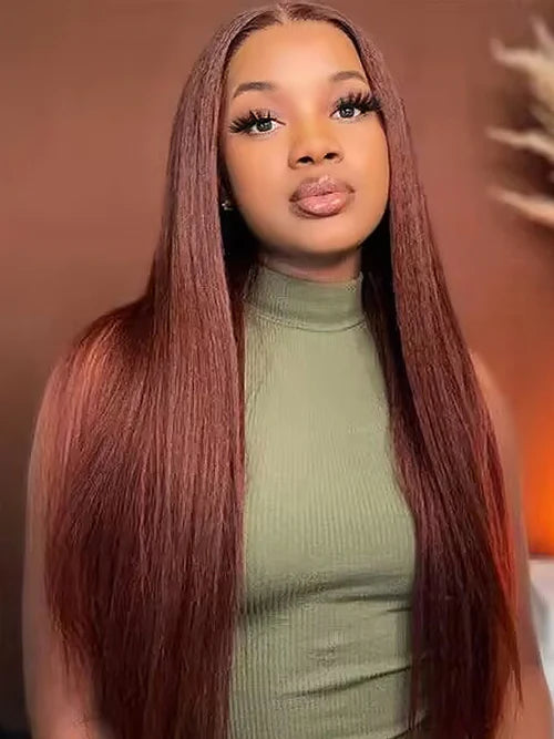 Simidola Kinky Straight Reddish Brown Front Wig