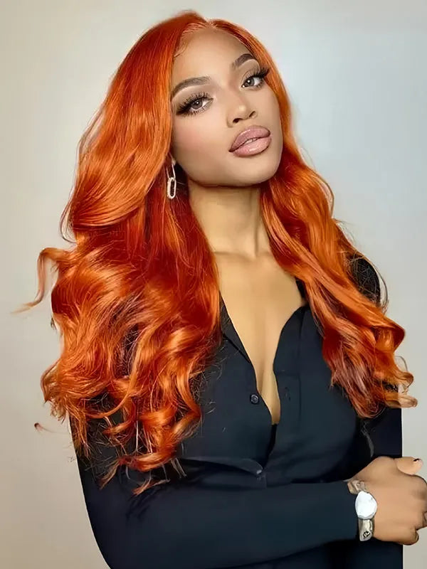 Simidola Pumpkin Orange Body Wave Lace Front Wig