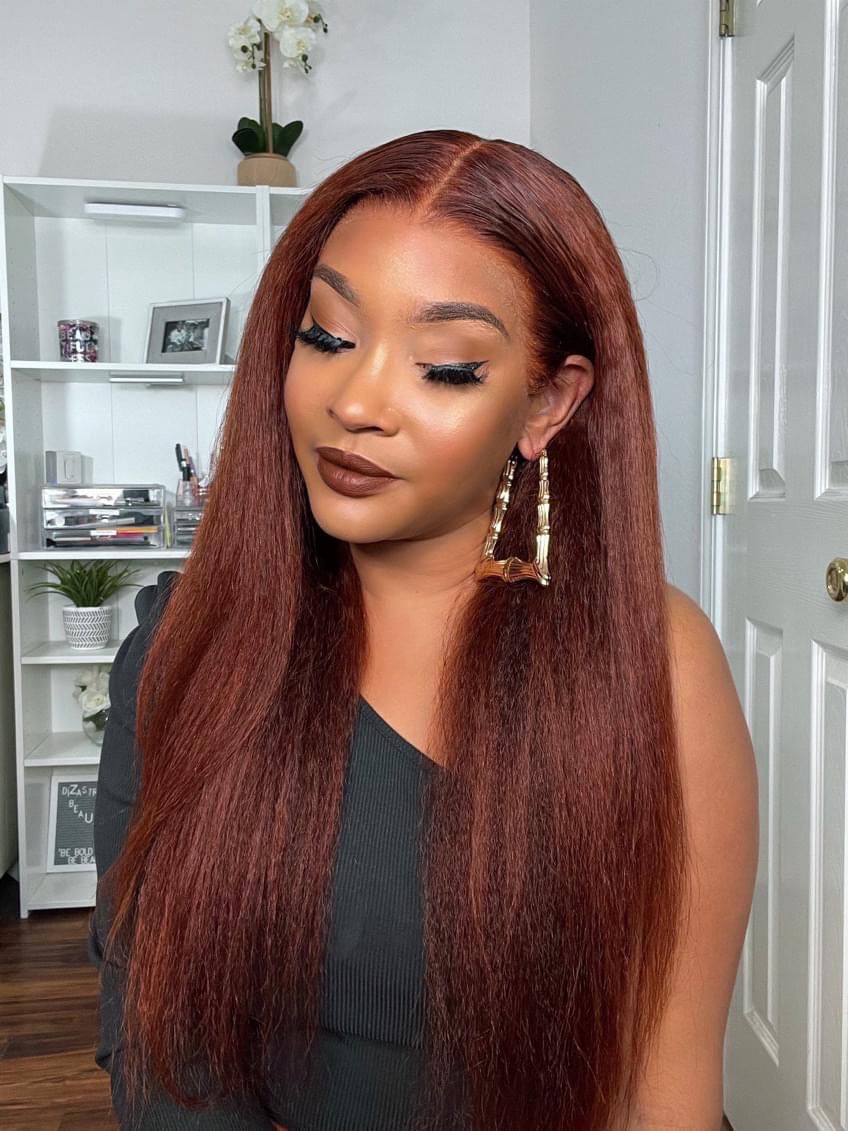 Simidola Kinky Straight Reddish Brown Front Wig