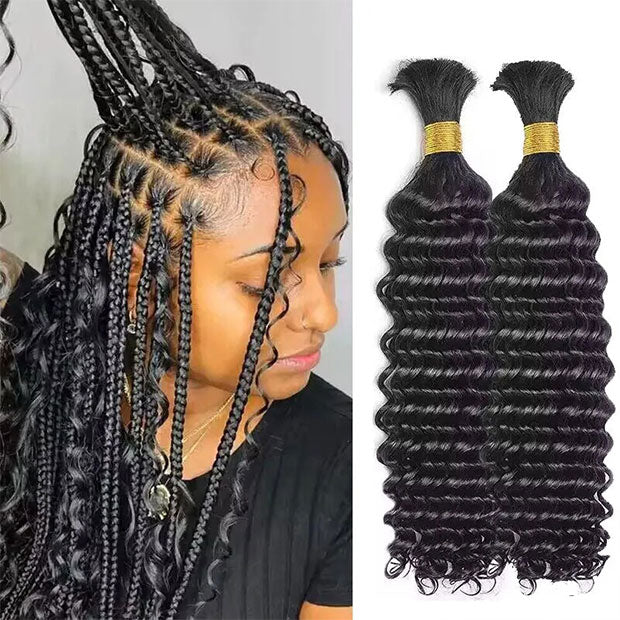 Seamless Deep Wave Crochet Hair Bulk No Weft Virgin Human Hair Extension Natural Black