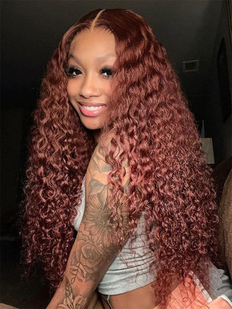 Simidola Reddish Brown Color 7x5 Lace Deep Wave Wear Go Glueless Wig Pre Plucked Natural Hairline