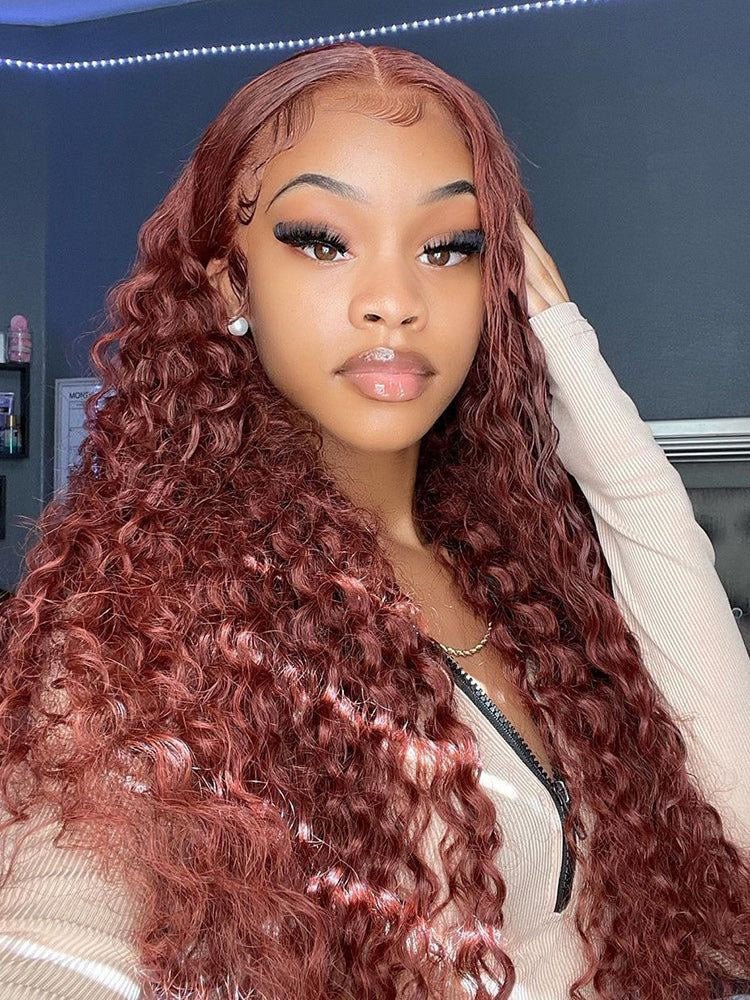 Simidola Reddish Brown Color 7x5 Lace Deep Wave Wear Go Glueless Wig Pre Plucked Natural Hairline