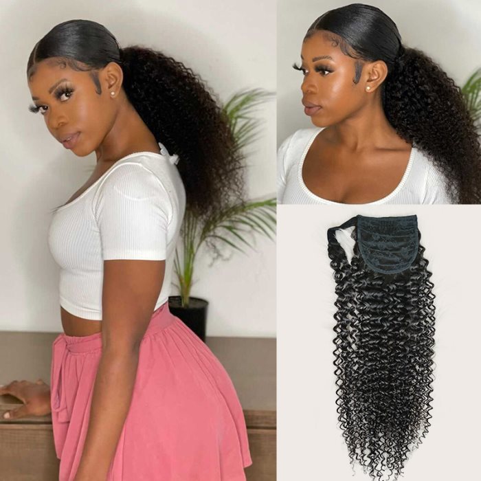 Simidola Wrap-around Magic Velcro Ponytail Extension Hair Kinky Curly Ponytail With Clip In 100% Human Hair