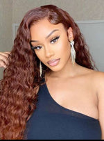 Simidola Glueless 5x5 Transparent Lace Dark Copper Red Curly Closure Wig Natural Pre-plucked