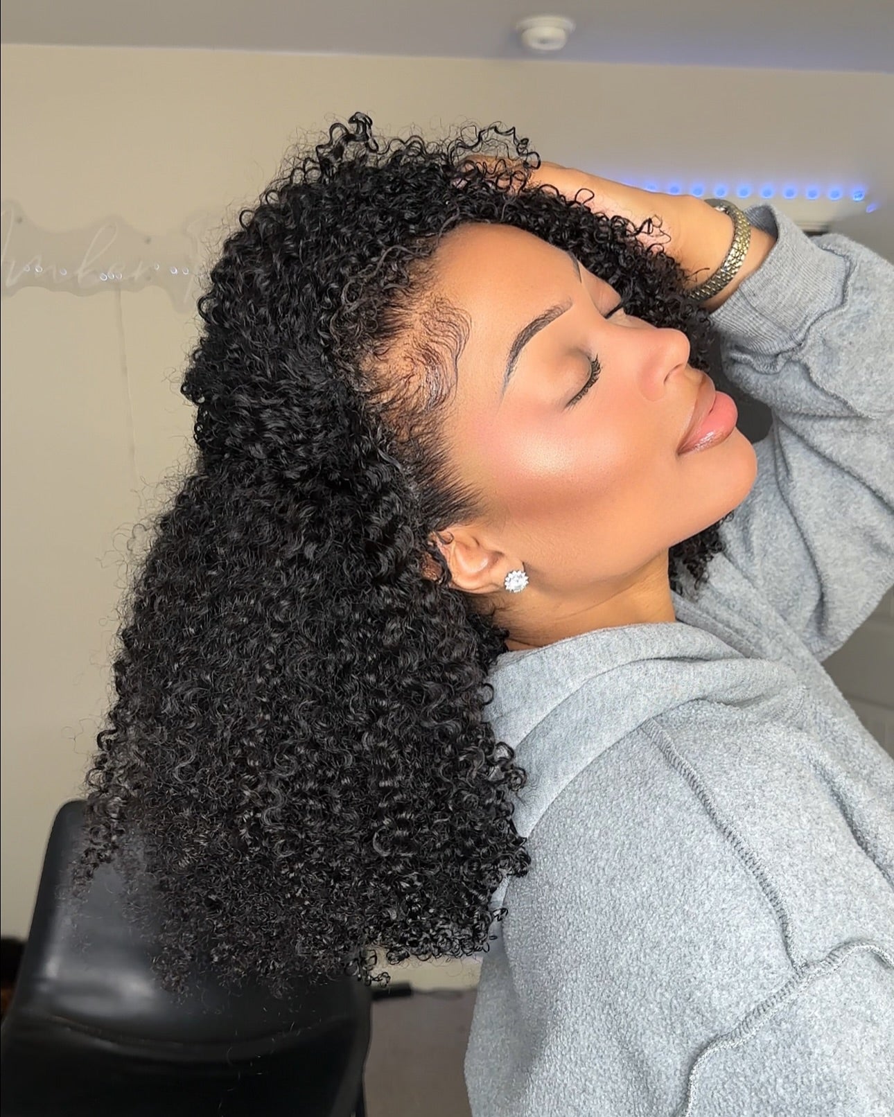 Flash Sale| 18'=$95 Glueless Kinky Curly 3 In 1 Half Wig Drawstring Band Wear Go Wig