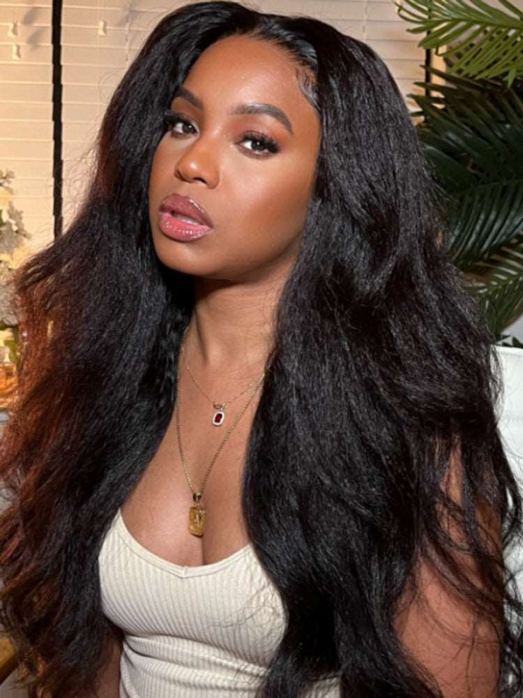 Simidola Glueless Kinky Straight 3 In 1 Half Wig Drawstring Band Wear Go Wig Invisible Hairline
