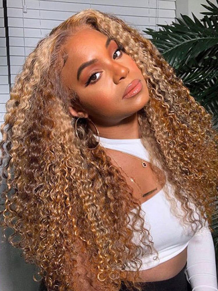Simidola Highlight Brown Kinky Culry Lace Frontal Wig