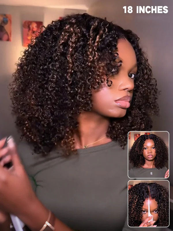 Simidola Balayage Highlight Ombre Brown Kinky Curly 7x5 Lace Wear Go Glueless Wig
