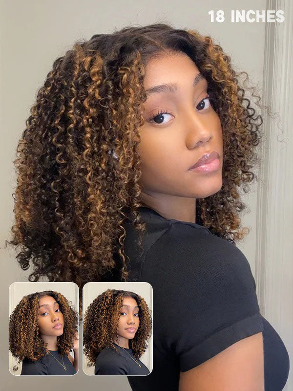 Simidola Balayage Highlight Ombre Brown Kinky Curly 7x5 Lace Wear Go Glueless Wig