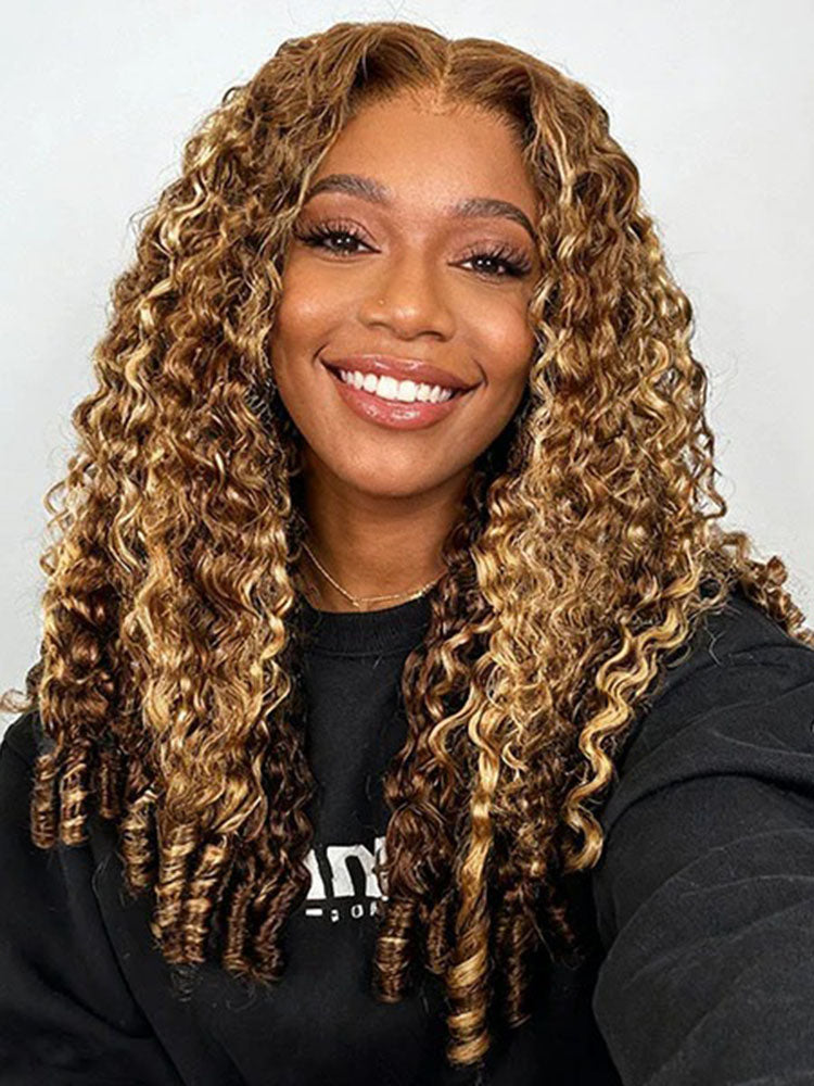 Simidola Glueless 3 In 1 Half Wig | Burmese Curly Highlight 4/27 Color Wear Go Half Wig With Elastic Drawstring Flip Over Wig