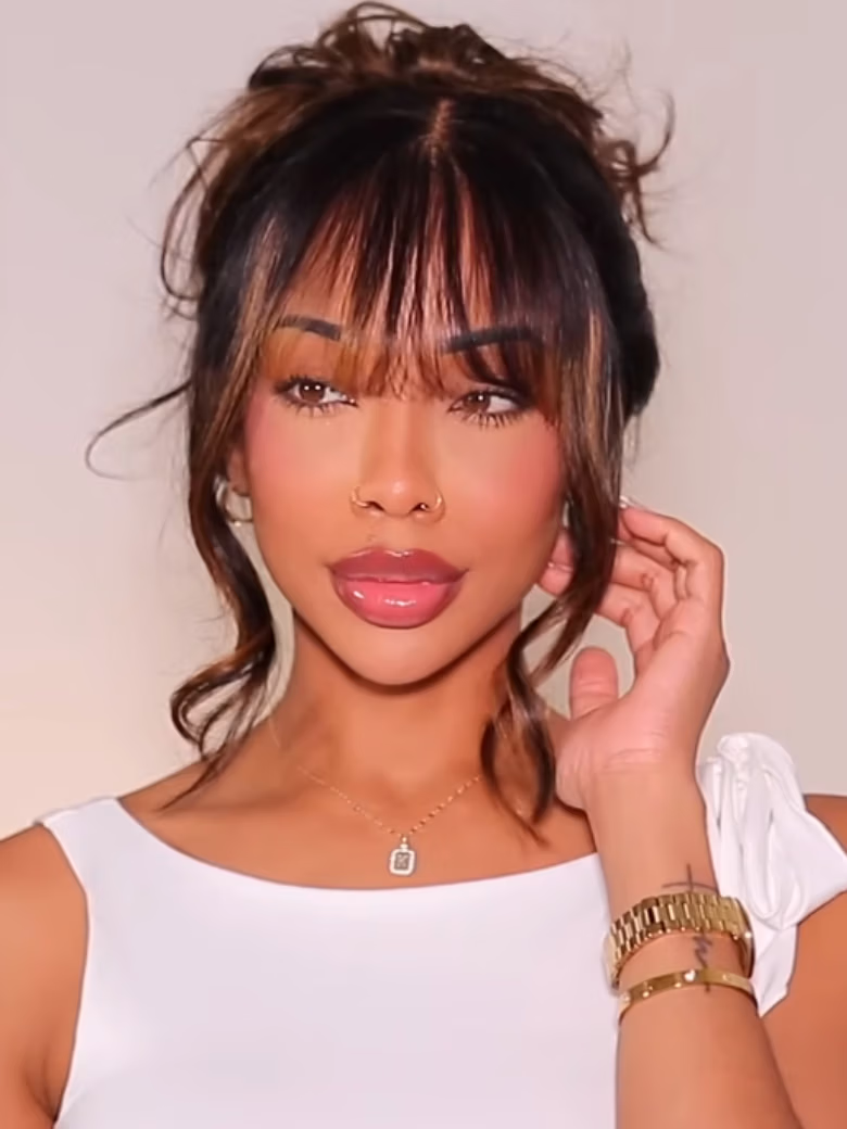 Simidola Glueless Highlight Balayage Color Body Wave With Bangs 9x6 T Part Glueless Wig Pre-cut Lace Wear Go Wig