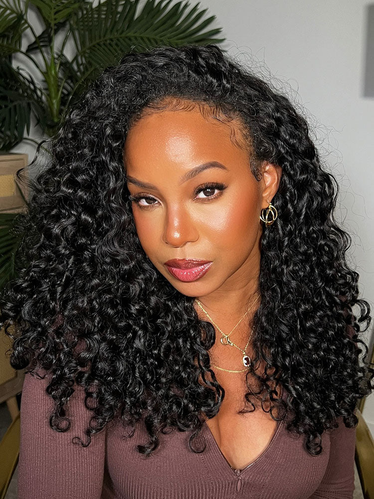 Simidola Glueless Water Wave 3 In 1 Half Wig Drawstring Band Wear Go Wig Invisible Hairline