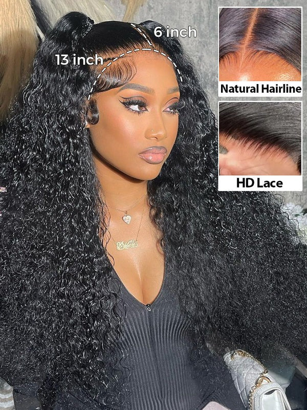 Simidola Pre-Bleached Knots Kinky Curly 13x4 13x6 HD Lace  Human Hair Wear Go Glueless Wig With Elastic Drawstring