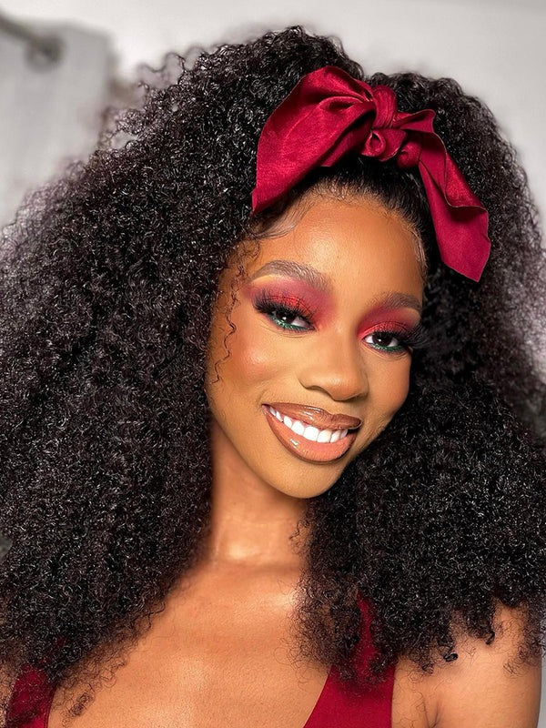 Simidola Afro Kinky Coily Hair Headband Wig Adjustable No Lace Wigs