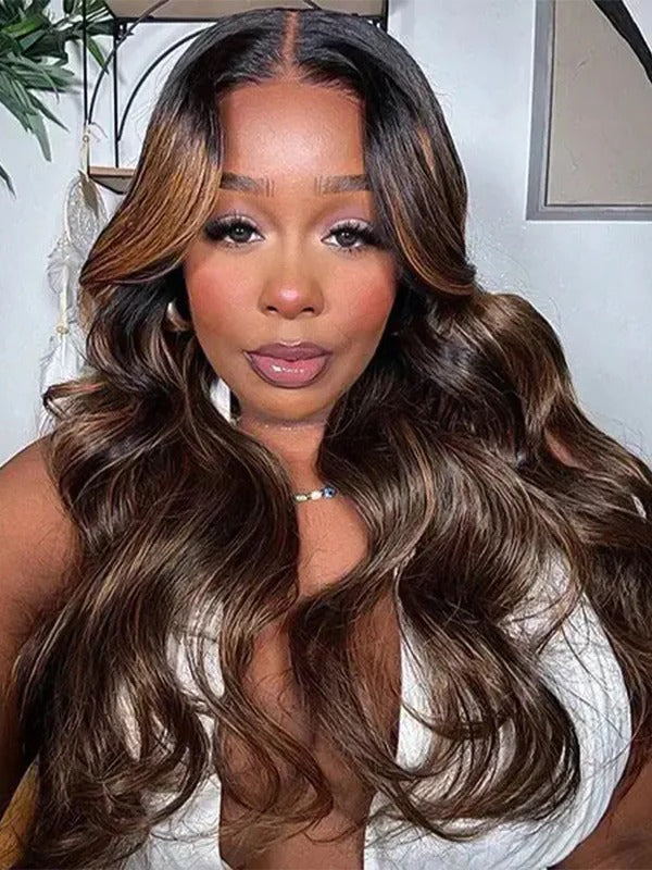 Simidola 9x6 Lace Highlight Balayage Color Body Wave Glueless Wear Go Wig