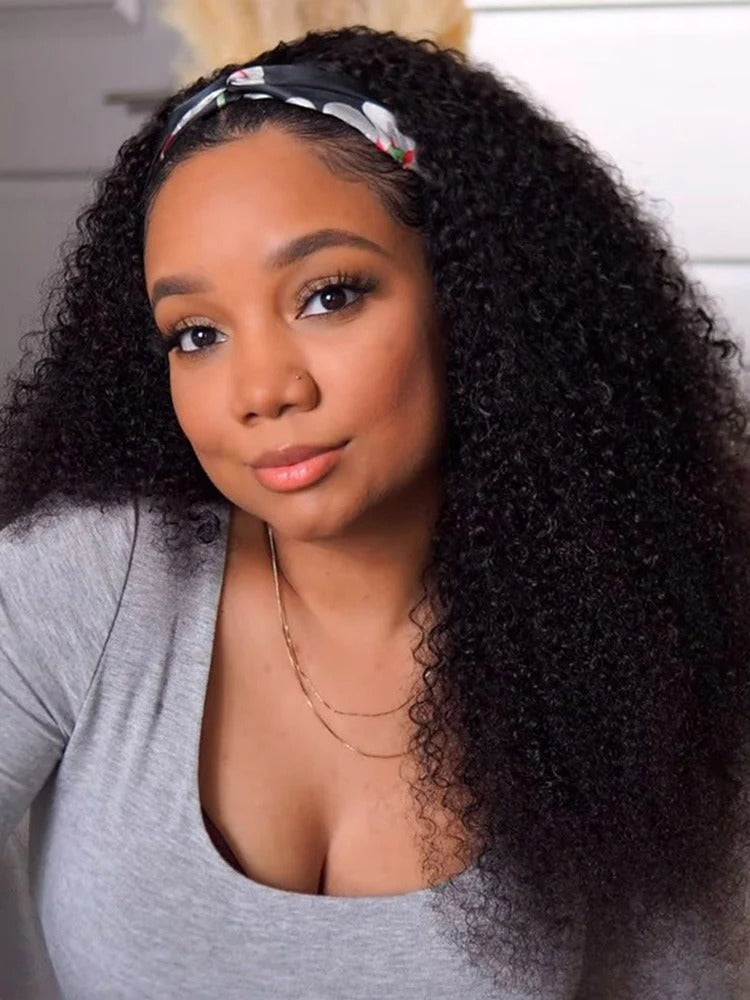 Simidola Afro Kinky Coily Hair Headband Wig Adjustable No Lace Wigs