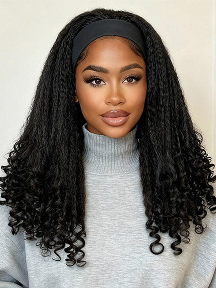 Simidola Glueless Kinky Straight Burmese Curly Elastic Drawstring Wear Go Half Wig With Yaki Spiral Curls