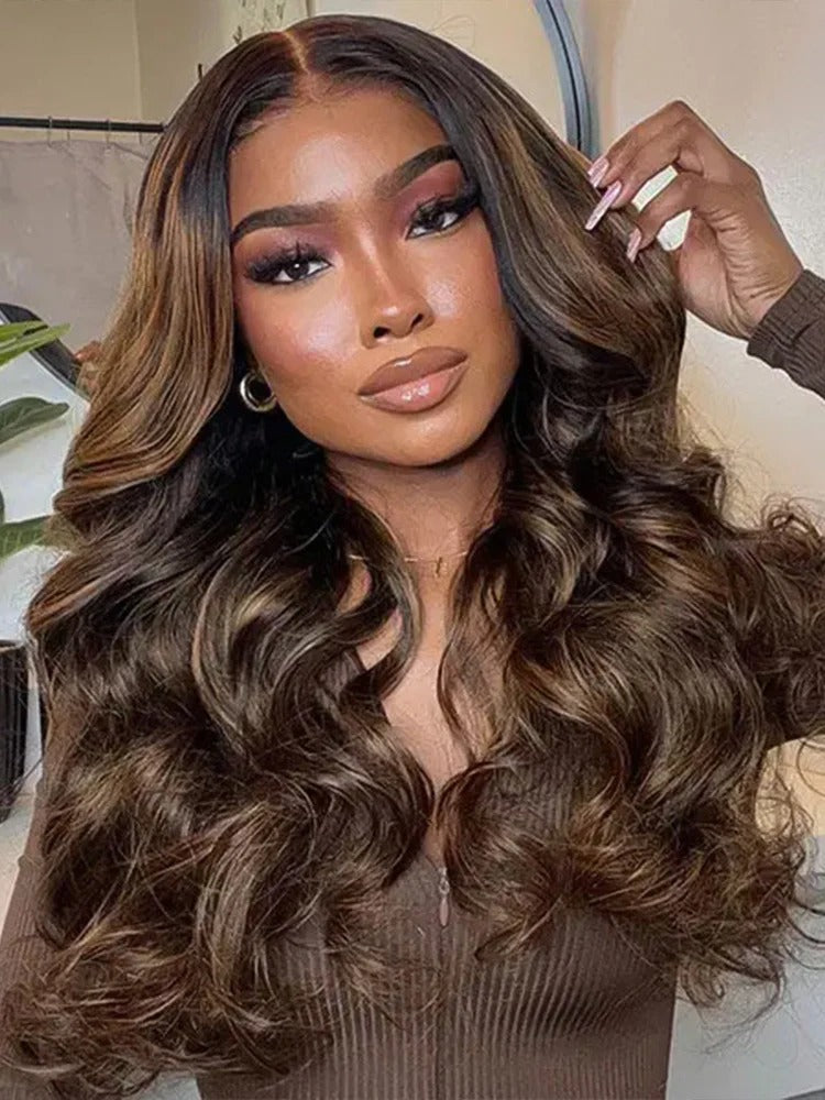 Simidola 9x6 Lace Highlight Balayage Color Body Wave Glueless Wear Go Wig