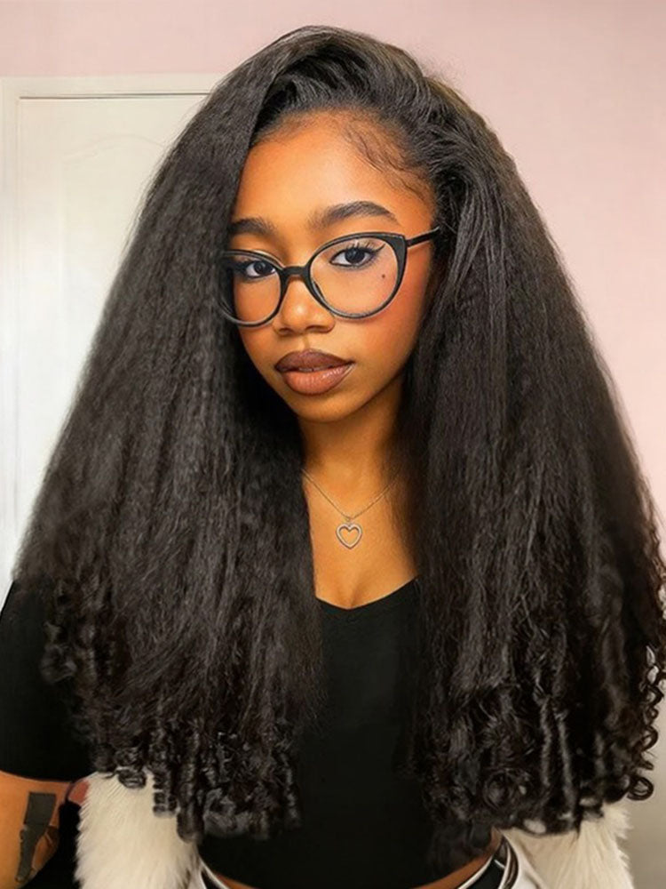 Simidola Glueless Kinky Straight Burmese Curly Elastic Drawstring Wear Go Half Wig With Yaki Spiral Curls