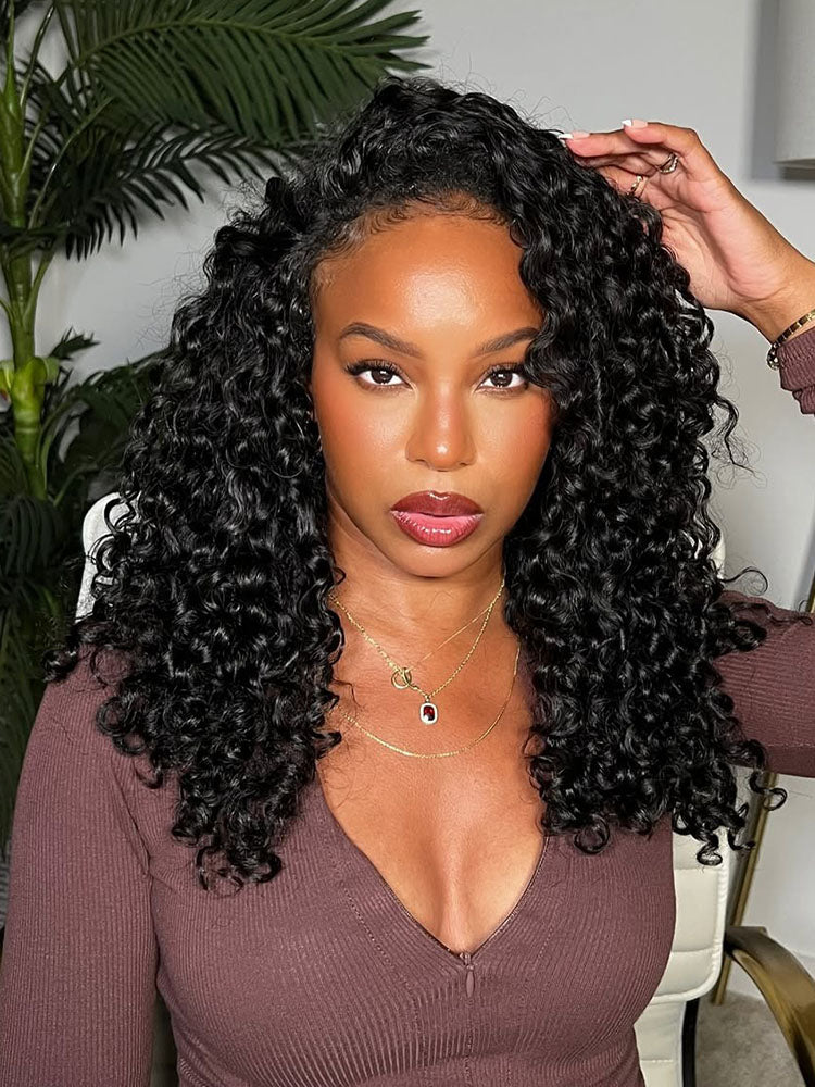 Simidola Glueless Water Wave 3 In 1 Half Wig Drawstring Band Wear Go Wig Invisible Hairline