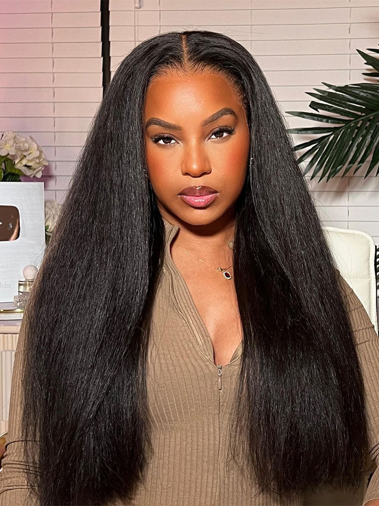 Simidola Pre-bleached 7x5 Pre-cut Pre-plucked Kinky Straight Wear Go Glueless Wig With Drawstring