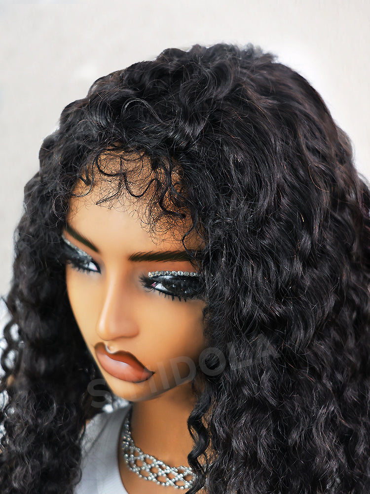Simidola Glueless Curly Edges Water Wave Drawstring Half Wig Invisible Hairline Flip Over Wig