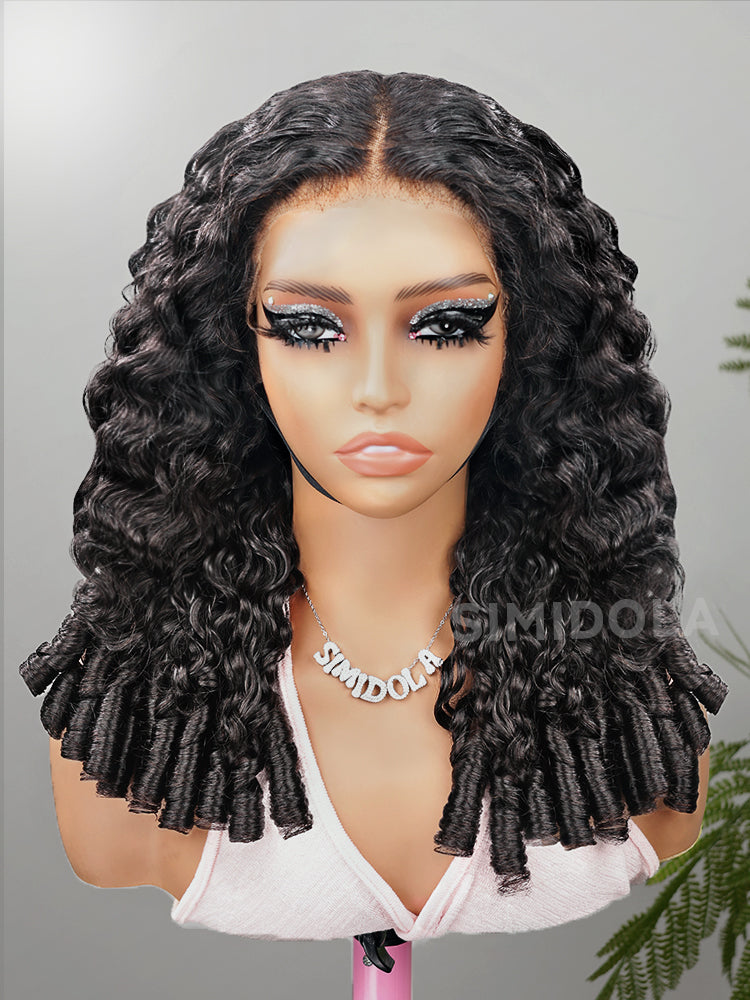 Simidola Raw Burmese Curly 7x5 9x6 Lace Human Hair Wear Go Wig With Elastic Drawstring Seamless Flip Over Wig for Beginners