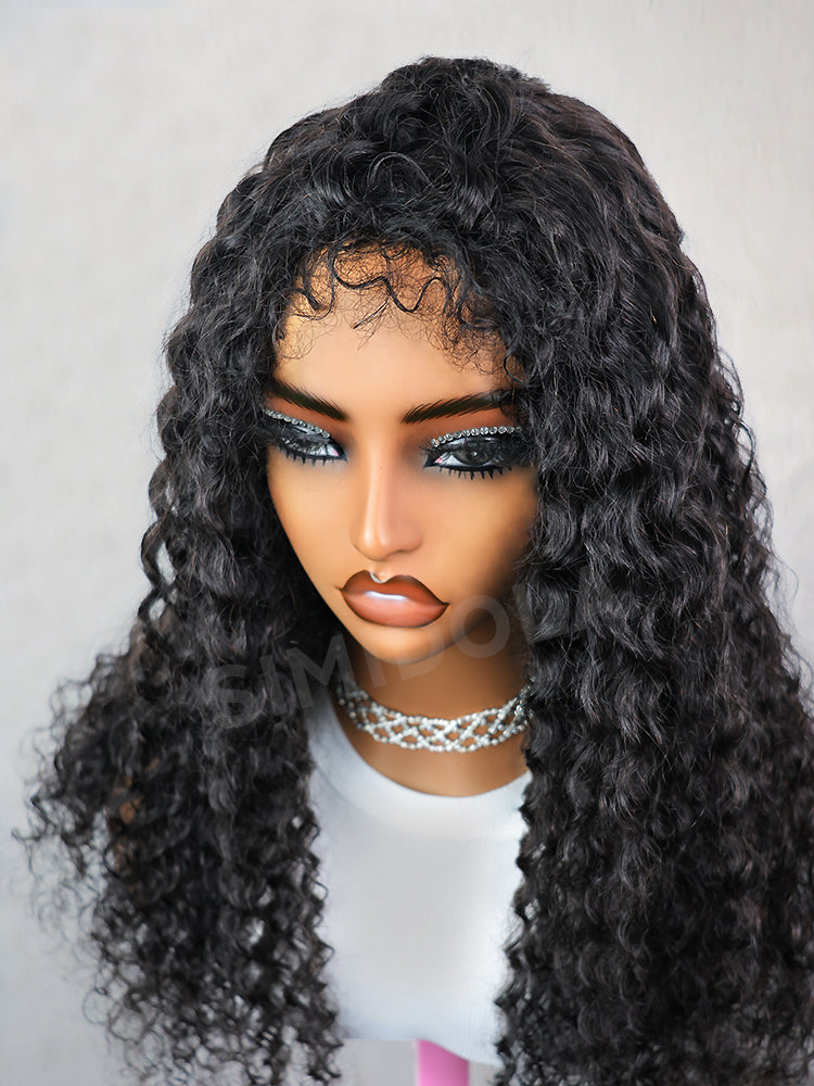 Simidola Glueless Curly Edges Water Wave Drawstring Half Wig Invisible Hairline Flip Over Wig