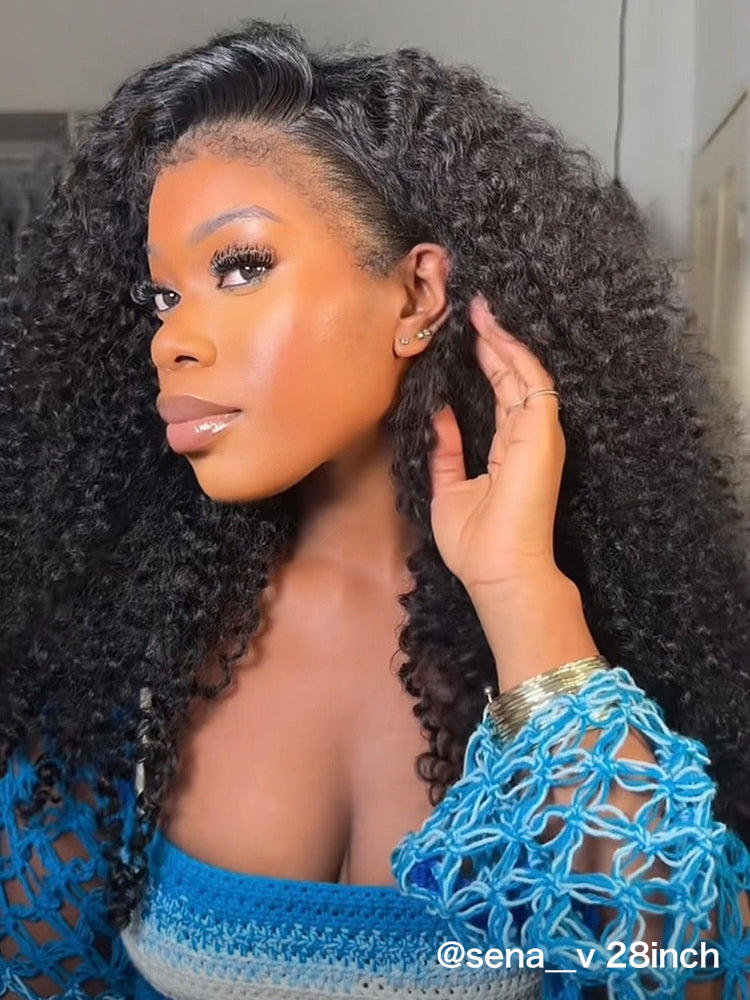 @sena__v Same 28inch Type 4C Kinky Edges Human Hair Wigs Kinky Curly 13x4 Lace Frontal Wig With Realistic Hairline