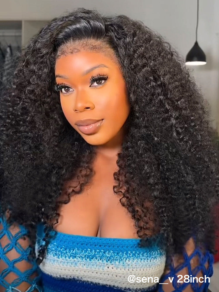 @sena__v Same 28inch Type 4C Kinky Edges Human Hair Wigs Kinky Curly 13x4 Lace Frontal Wig With Realistic Hairline