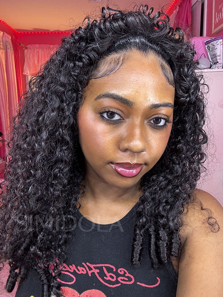@meekianaaa3 Same 26inch Simidola Raw Burmese Curly Human Hair Wear Go Wig With Elastic Drawstring Seamless Flip Over Wig for Beginners