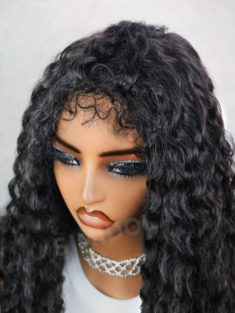 Simidola Glueless Curly Edges Water Wave Drawstring Half Wig Invisible Hairline Flip Over Wig