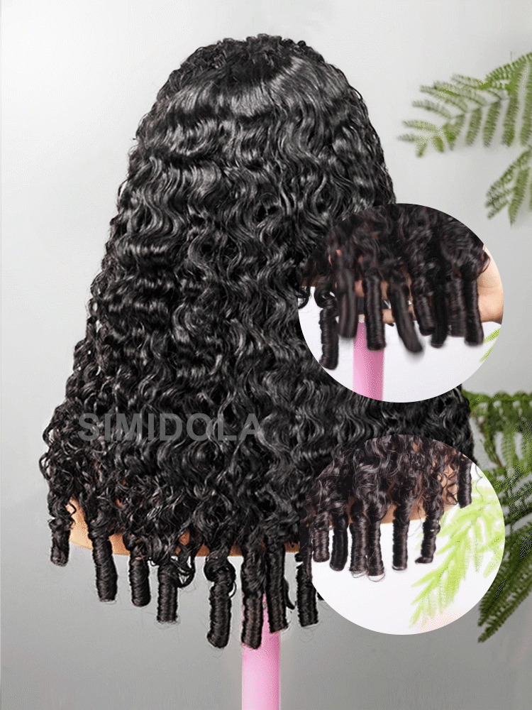 Simidola Raw Burmese Curly 7x5 9x6 Lace Human Hair Wear Go Wig With Elastic Drawstring Seamless Flip Over Wig for Beginners