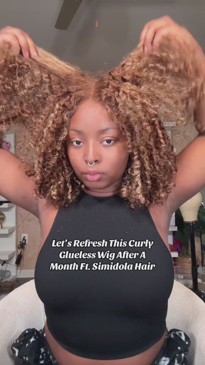 Pre-Plucked | Simidola Highlight Brown Wear Go 4x6 Lace Kinky Curly Bob Wig