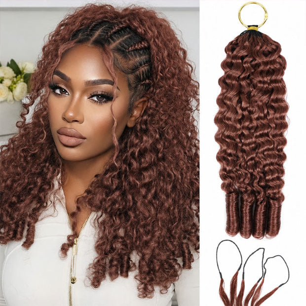 Reddish Brown Burmese Curly Crochet Braid Hair Extensions Pre Seperated Invisiable String Hair Piece For Miracle Knots